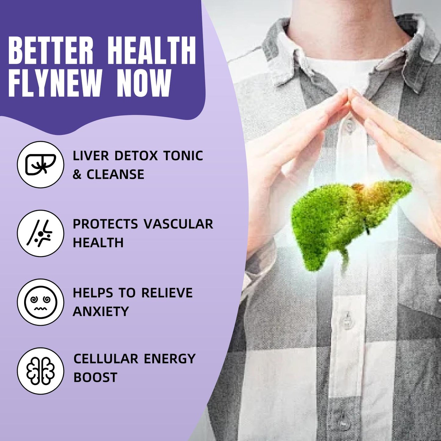 Flynew Liver Health | Alpha-GPC , L-Theanine, NADH, PQQ | Made in USA | 60 Tablets Dietary Supplement Healthcare