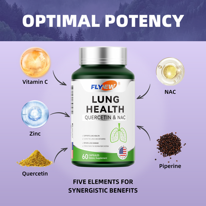 FLYNEW Lung Health | Quercetin, NAC, Piperine, Vitamin C & Zinc For Lung Detox Healthcare Supplement