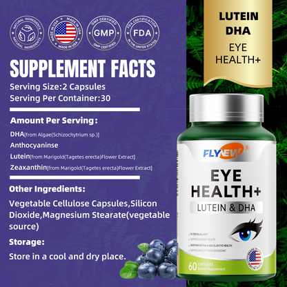 FLYNEW Eye Health | Lutin 10mg, Zeaxanthin 2.5mg, Anthocyanins 24.5mg, DHA 50mg