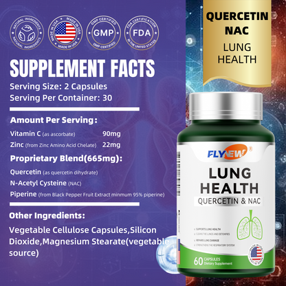 FLYNEW Lung Health | Quercetin, NAC, Piperine, Vitamin C & Zinc For Lung Detox Healthcare Supplement