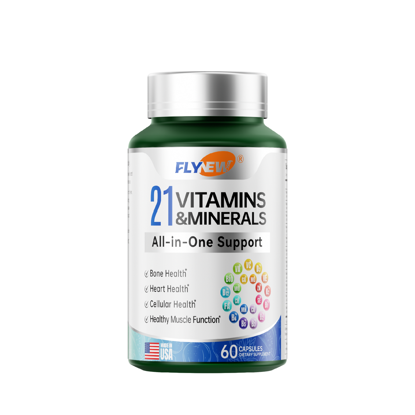 21 Vitamins &Minerals All-in-One Support, Multivitamin for Women and Men, VitaminA, C, Vitamin B12, B6.,Calcium | 60 Capsules