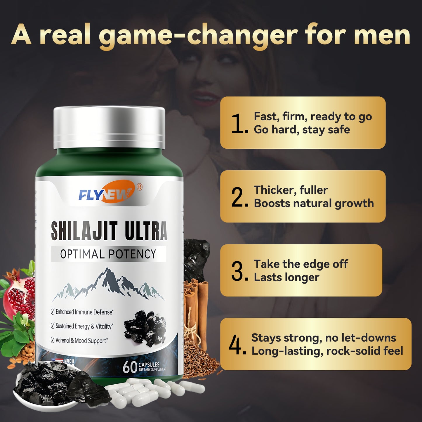 FLYNEW capsules promote testosterone, enhance energy, significantly increase size and thickness, provide strong endurance, and release freely!