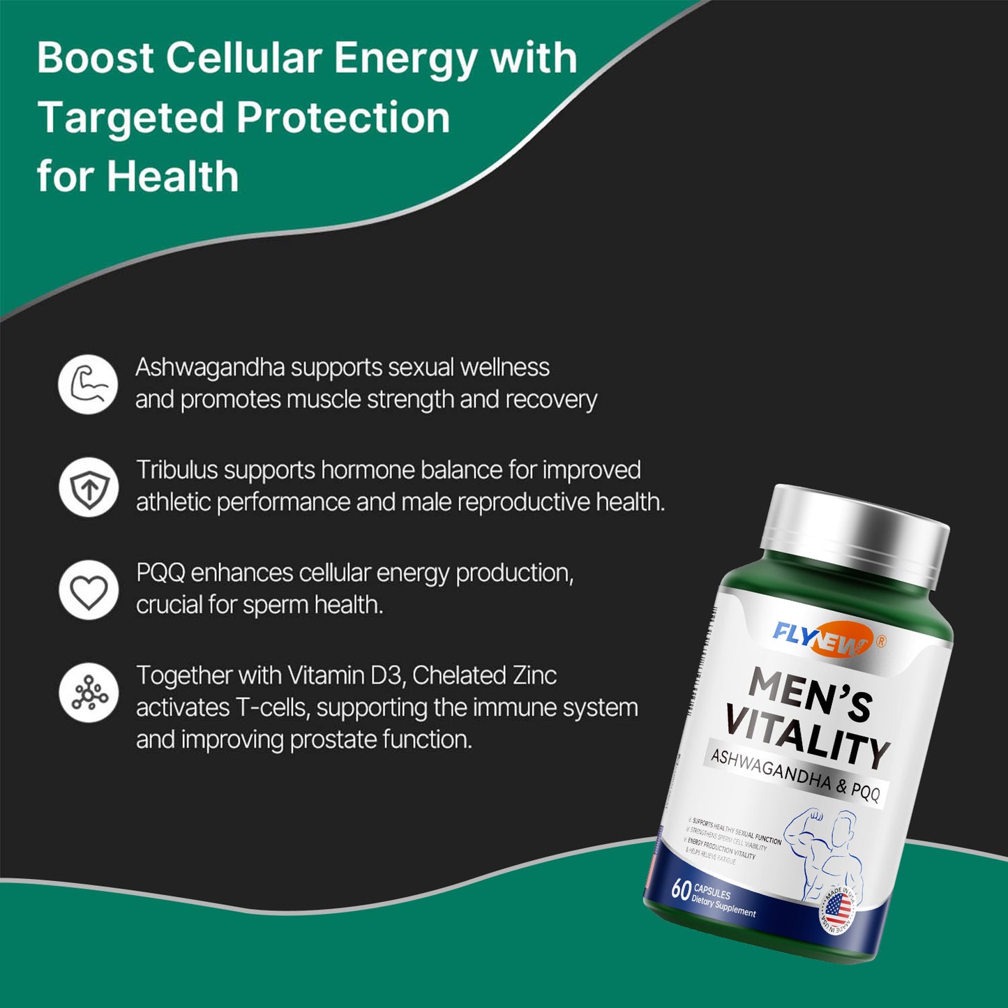 Men's Vitality Supplement, Energy Booster for Men, Male Health Support 丨60 Capsules