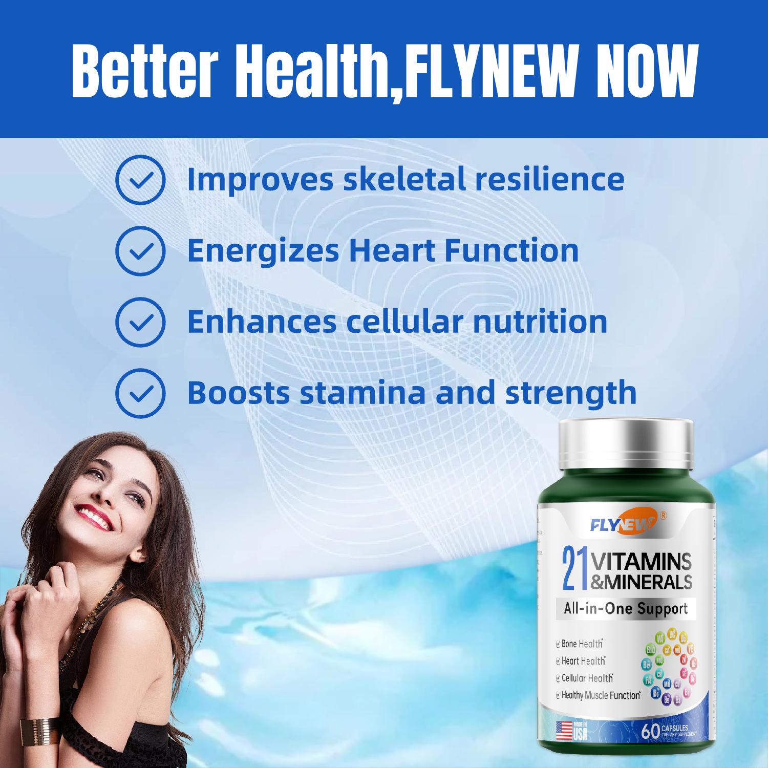 Flynew 21 All-in-One Vitamins & Minerals and Shilajit Bundle | Highly Potent Herbal Ingredients & Pure Himalayan Organic Resin Natural Shilajit Resin with 85 + Trace Minerals | Made in USA | 120 Capsules Dietary Supplement Healthcare Edible