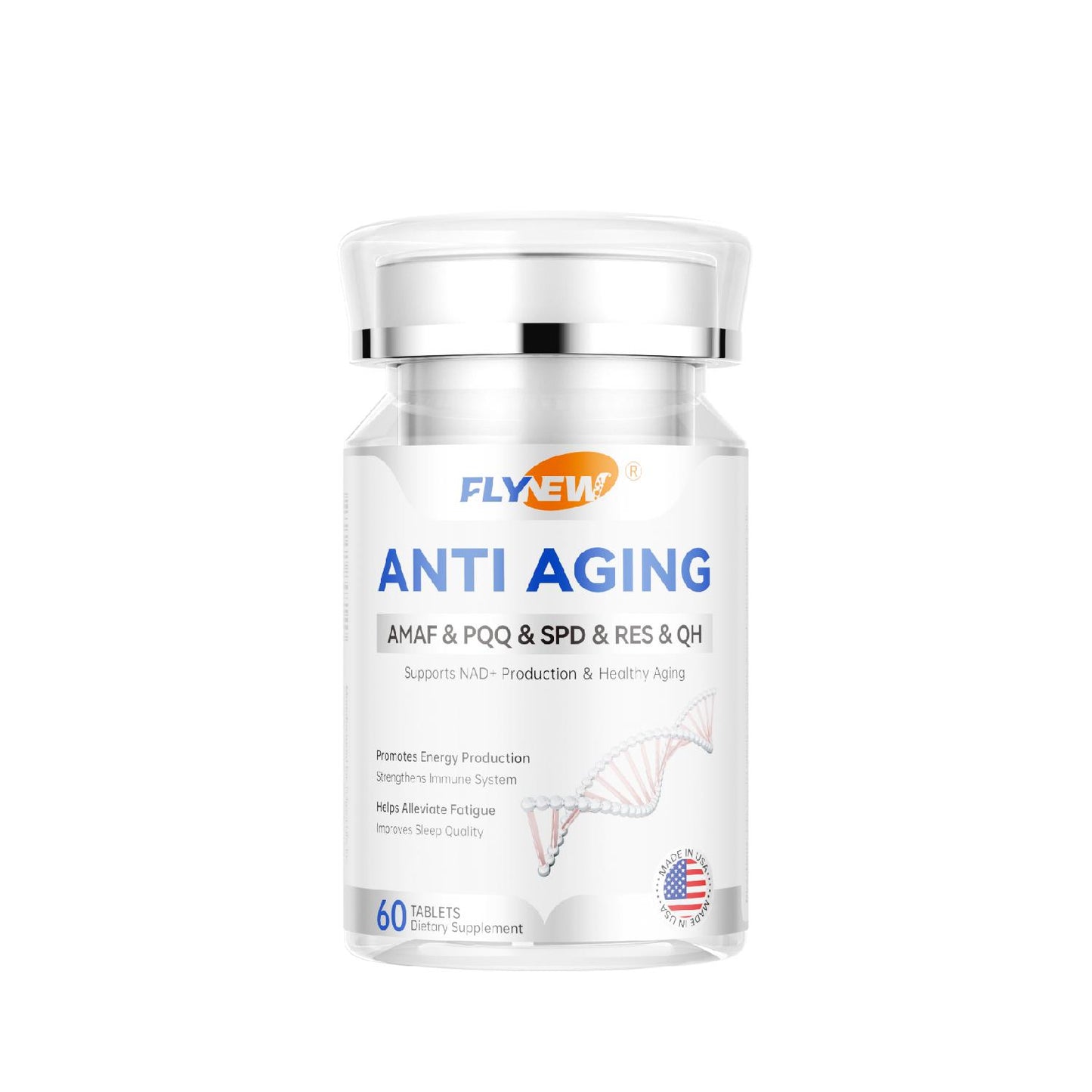 Flynew Anti-Aging | Supports NAD+Production & Healthy Aging | Made in USA | 60 Capsules Dietary Supplement Fitness Edible