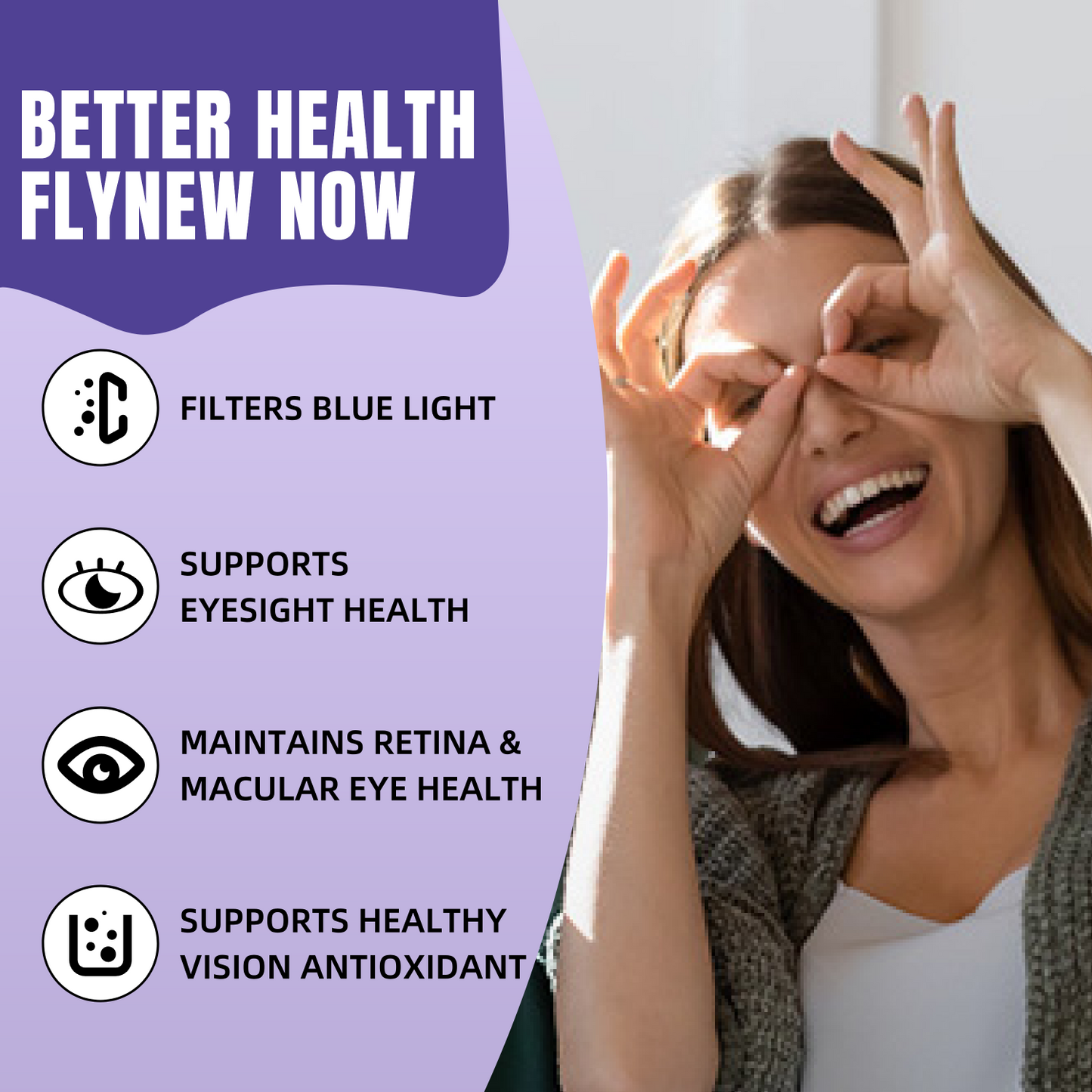 FLYNEW Eye Health | Lutin 10mg, Zeaxanthin 2.5mg, Anthocyanins 24.5mg, DHA 50mg