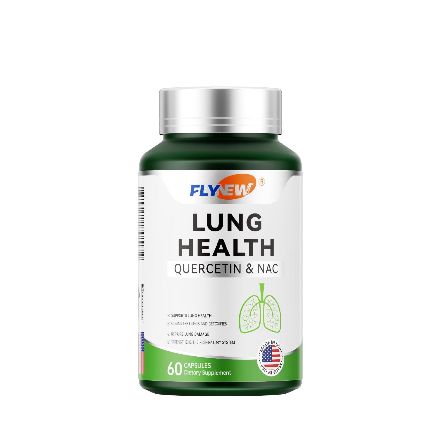 Flynew Lung Health | Quercetin, NAC, Piperine, Vitamin C & Zinc For Lung Detox Healthcare Supplement | Made in USA | 60 Capsules Dietary Supplement Fitness Edible