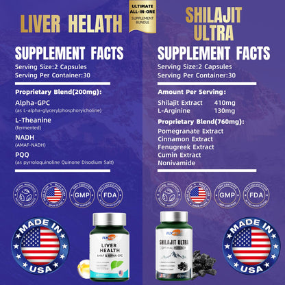 FlyNew 30-Day Energy Boost Kit | Liver Health with Alpha-GPC, L-Theanine, NADH, PQQ & Shilajit Ultra | Pure Himalayan Organic Resin | Energy, Cognitive & Immune Support | 85+ Trace Minerals | Made in USA | 120 Capsules Dietary Supplement