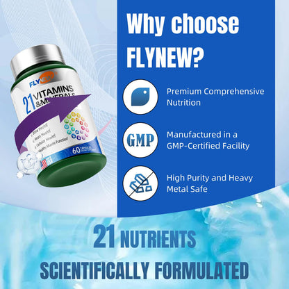 Flynew 21 All-in-One Vitamins & Minerals and Shilajit Bundle | Highly Potent Herbal Ingredients & Pure Himalayan Organic Resin Natural Shilajit Resin with 85 + Trace Minerals | Made in USA | 120 Capsules Dietary Supplement Healthcare Edible